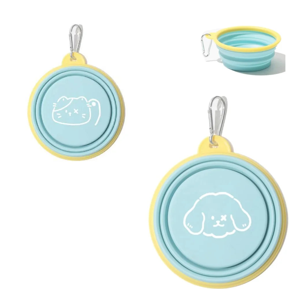 Collapsible Dog Bowl with Carabiner, Portable Silicone Travel Bowl