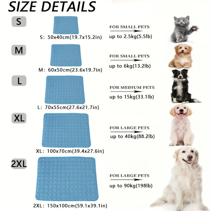 Dog Cooling Mat, Washable Ice Silk Pad for Summer, 5 Sizes