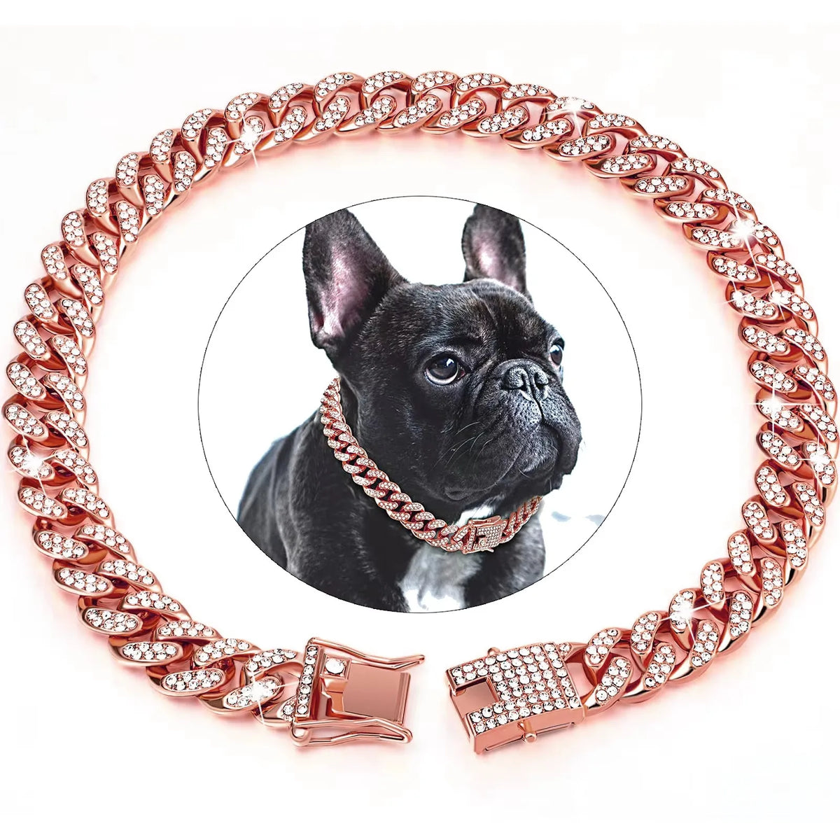 Cuban Link Dog Chain Necklace with Zirconia Stones, 6 Colors