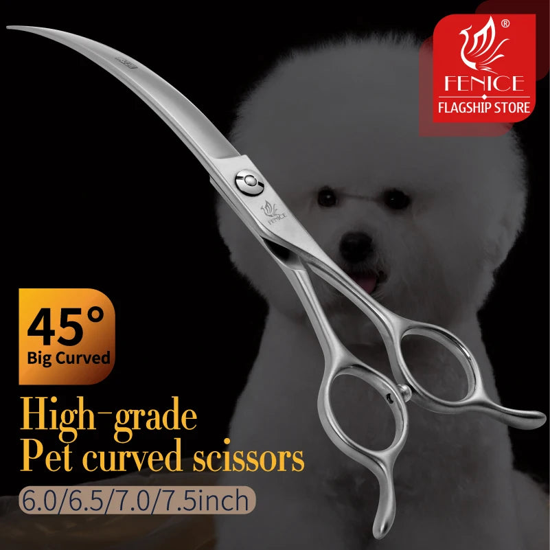 Fenice 45° Curved Dog Grooming Scissors, Japan 440C Steel