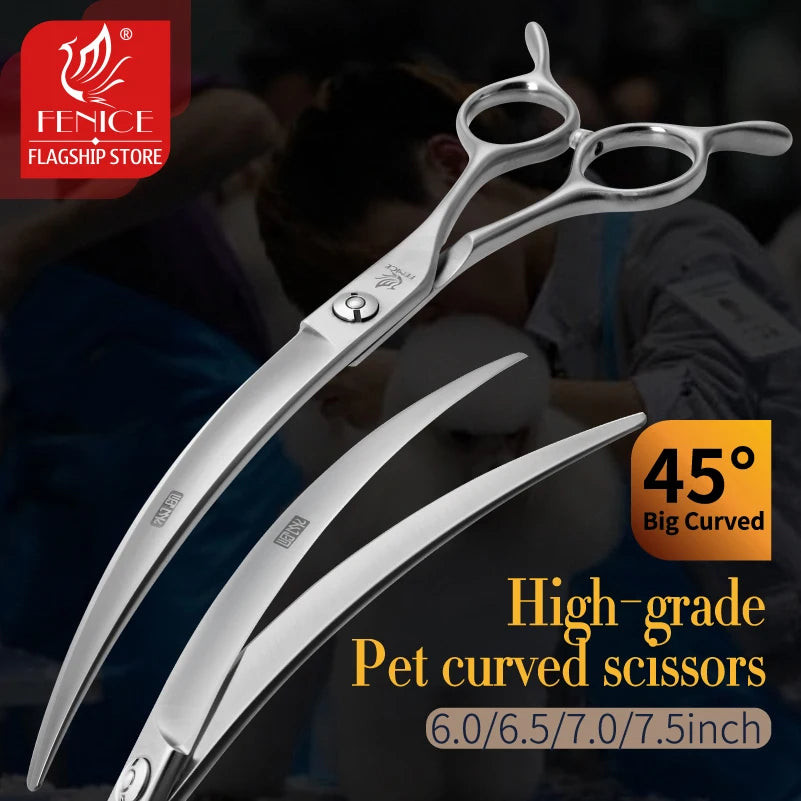 Fenice 45° Curved Dog Grooming Scissors, Japan 440C Steel