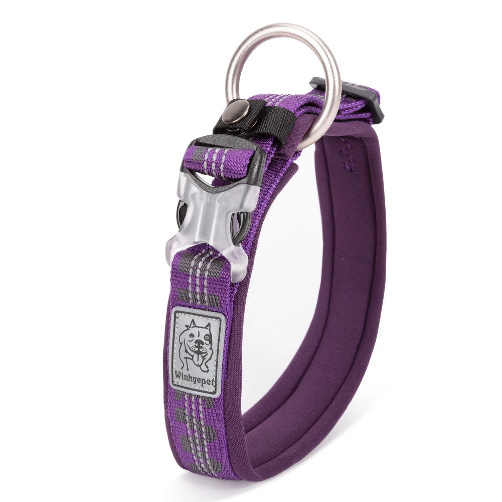 Quick Release Padded Dog Collar with Reflective Stitching, 5 Colors