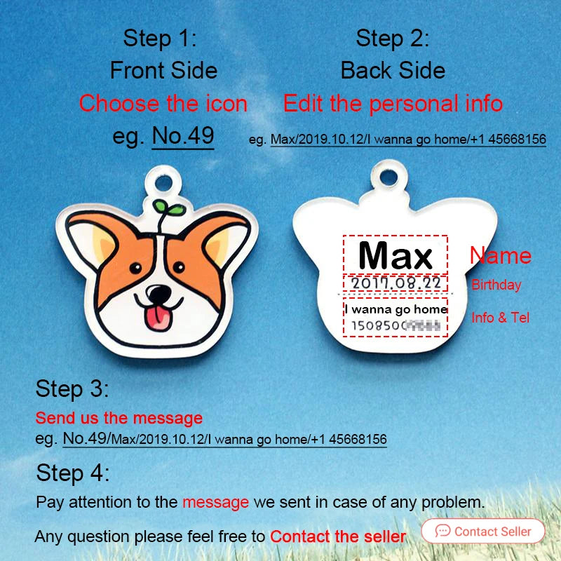 Personalized Dog ID Tag with Breed Icon, Custom Acrylic Tag