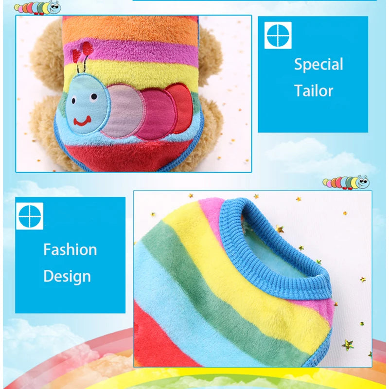Rainbow Striped Dog Vest with Caterpillar Design for Small Dogs