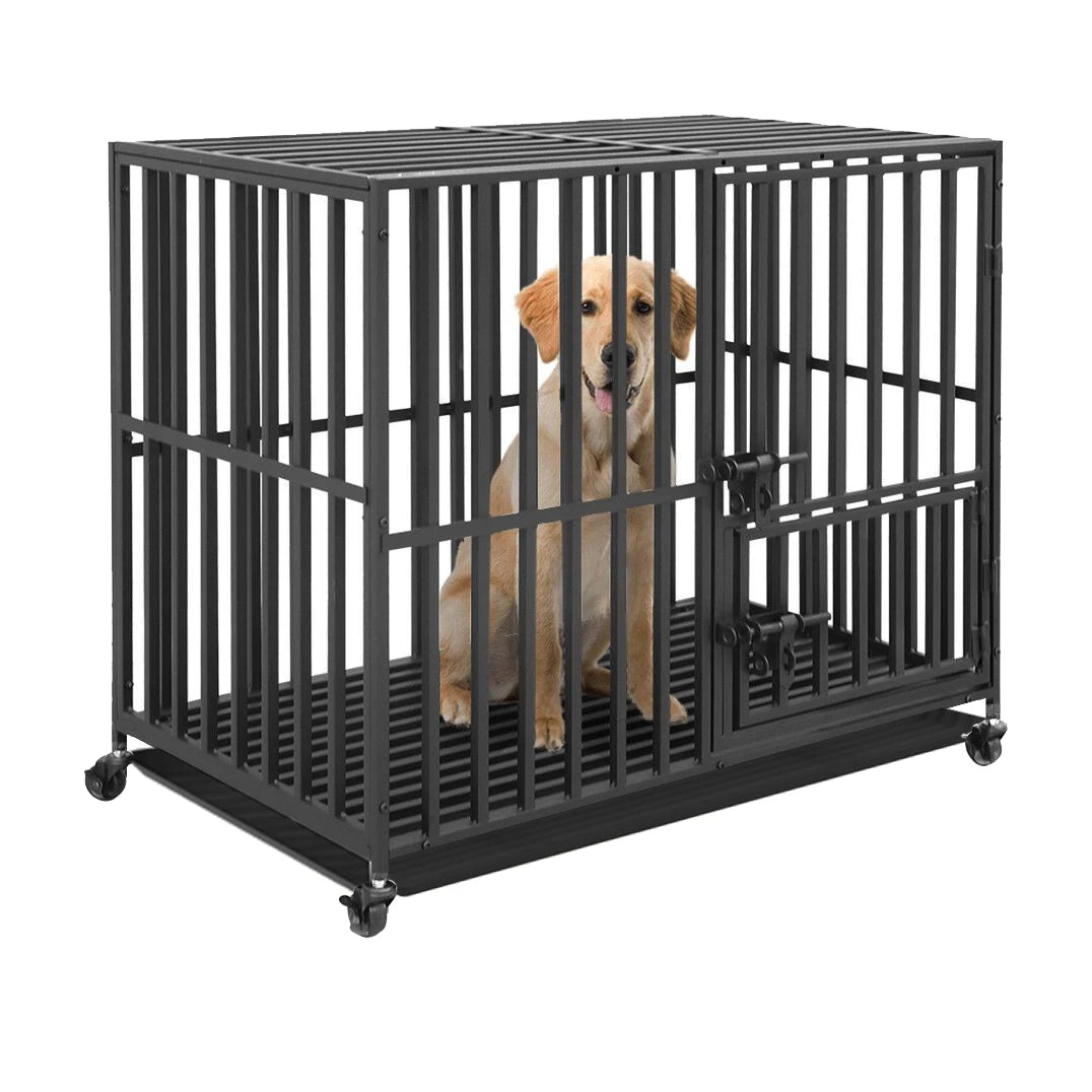 Heavy Duty Dog Crate with Wheels & 3 Locking Doors