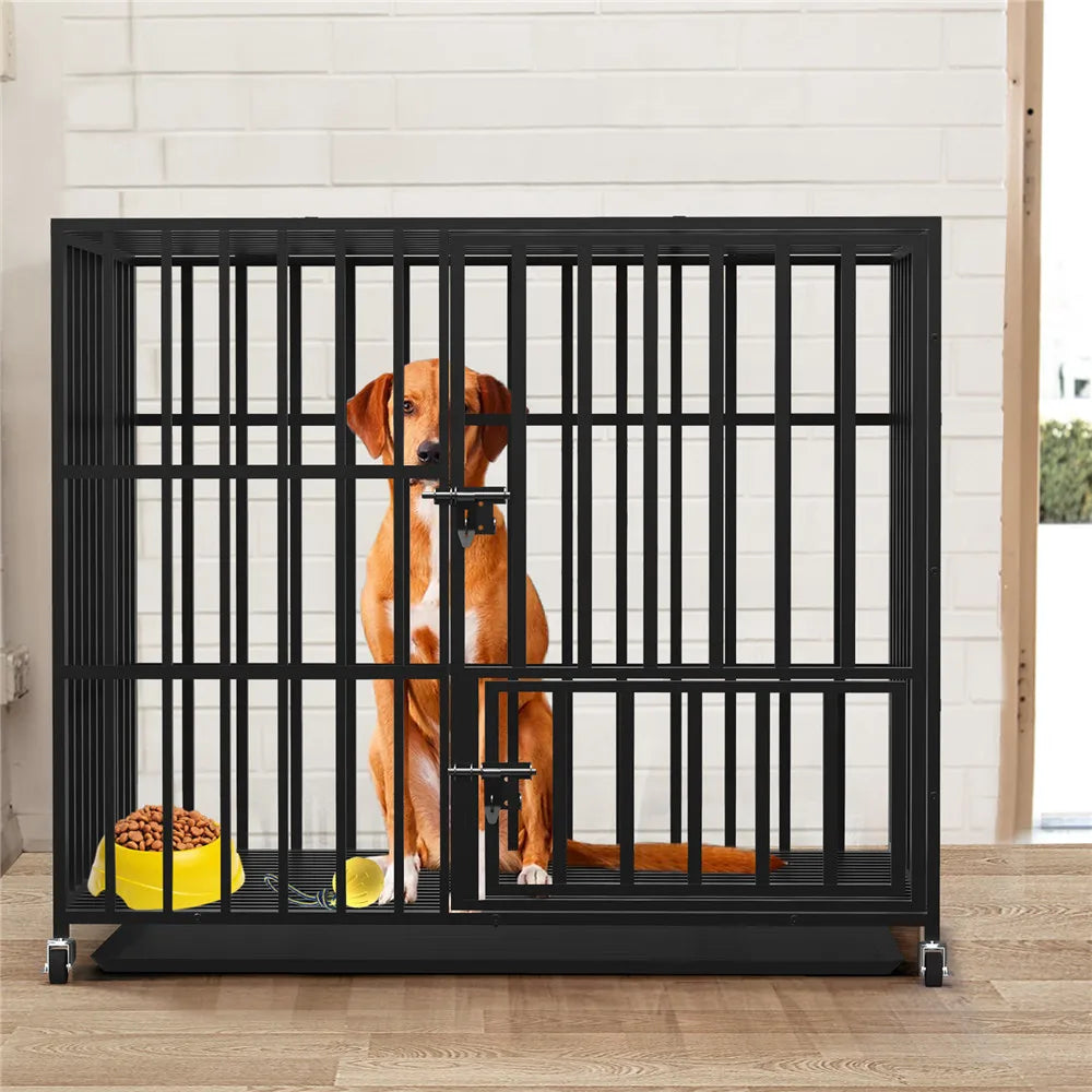 Heavy Duty Dog Crate with Wheels & 3 Locking Doors