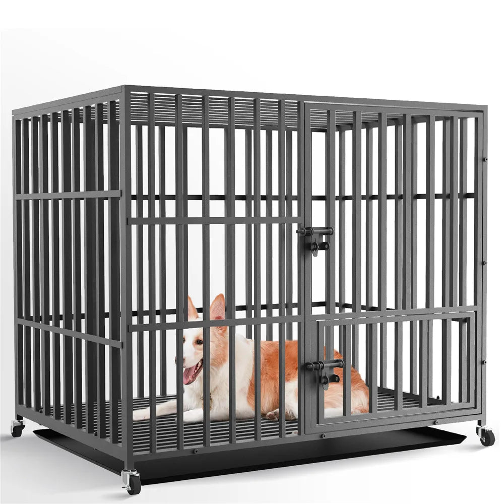 Heavy Duty Dog Crate with Wheels & 3 Locking Doors