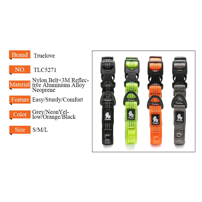 Reflective Padded Dog Collar with Aluminum D-Ring, S-L
