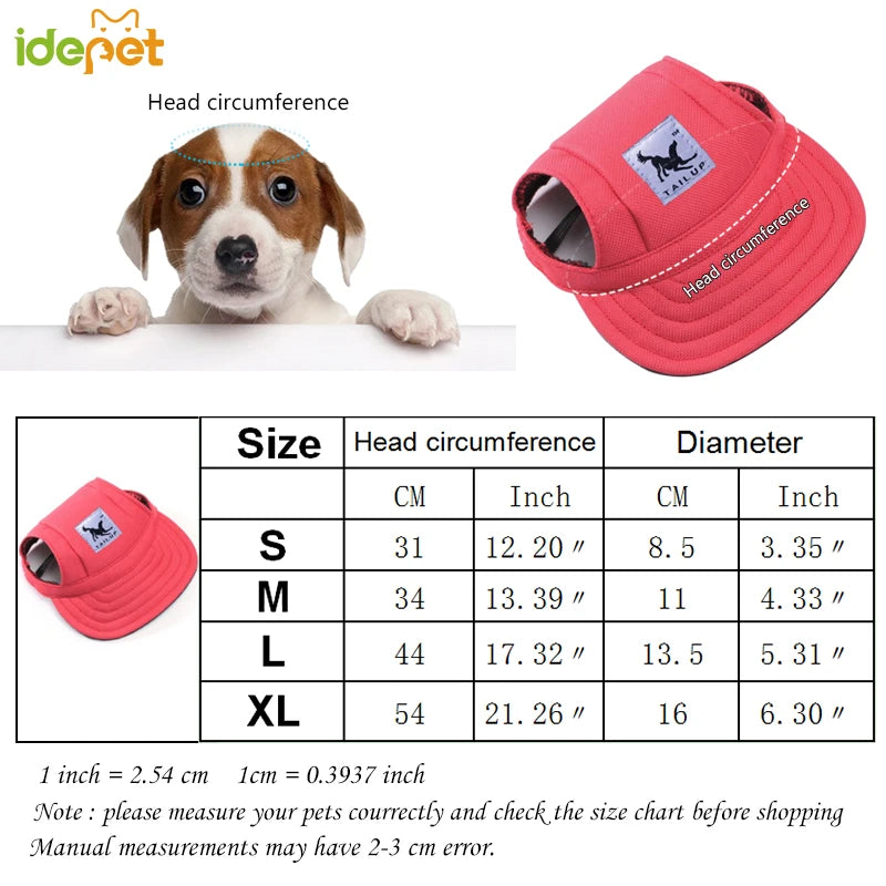 Canvas Dog Baseball Hat with Ear Holes, Adjustable Cap S to XL