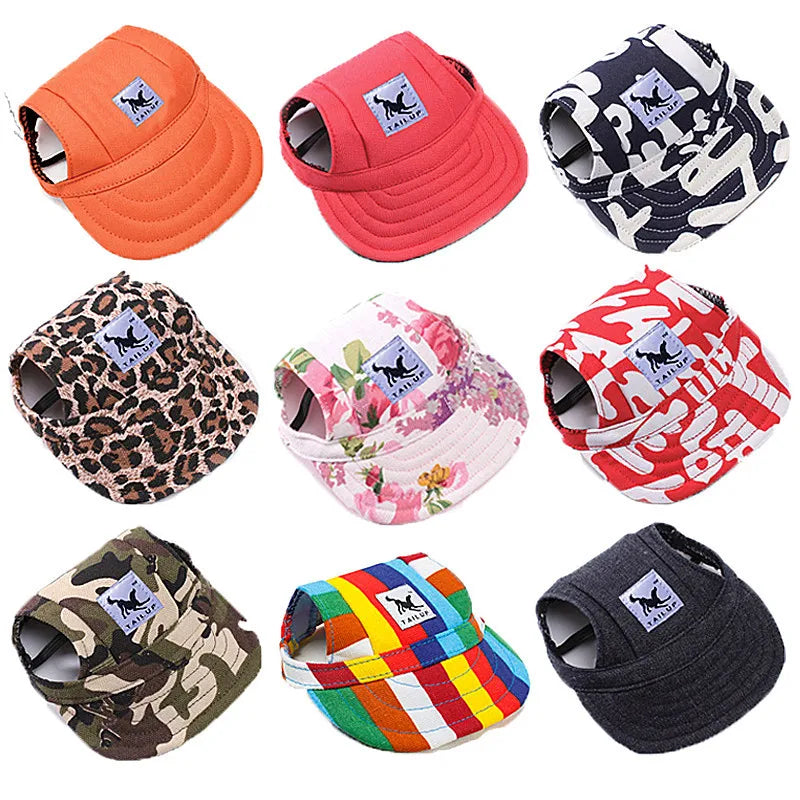 Canvas Dog Baseball Hat with Ear Holes, Adjustable Cap S to XL