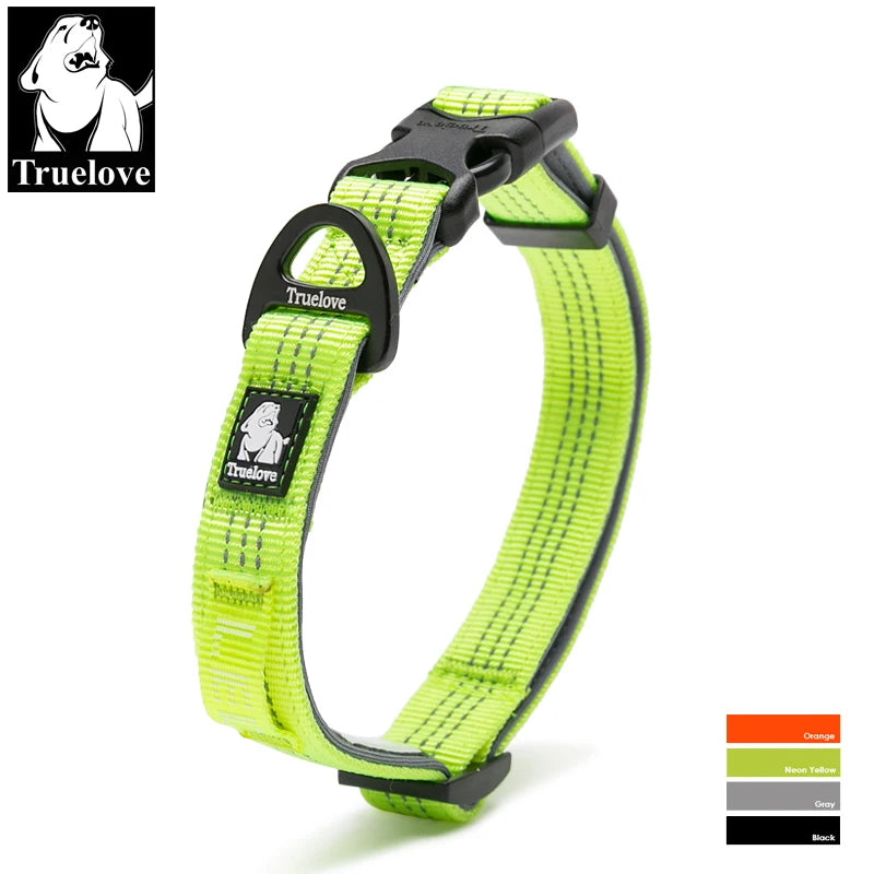 Reflective Padded Dog Collar with Aluminum D-Ring, S-L