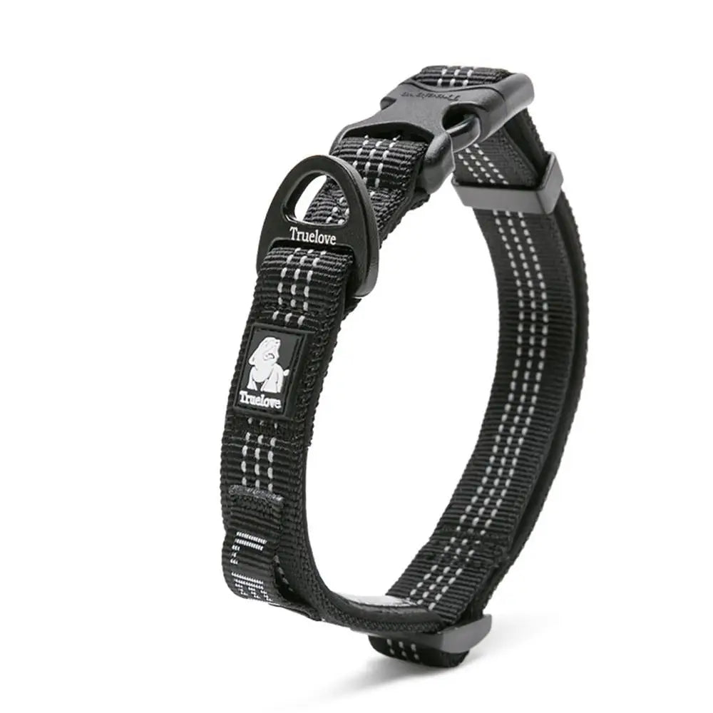 Reflective Padded Dog Collar with Aluminum D-Ring, S-L