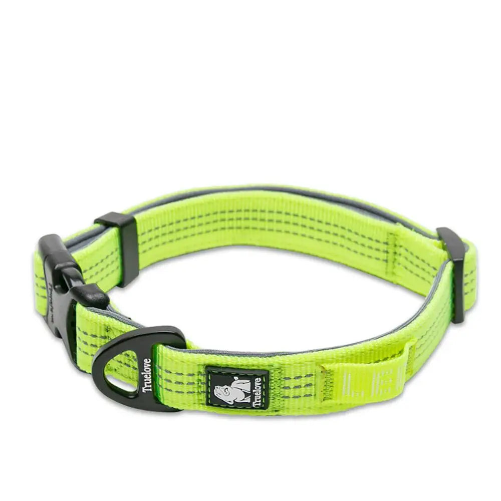 Reflective Padded Dog Collar with Aluminum D-Ring, S-L