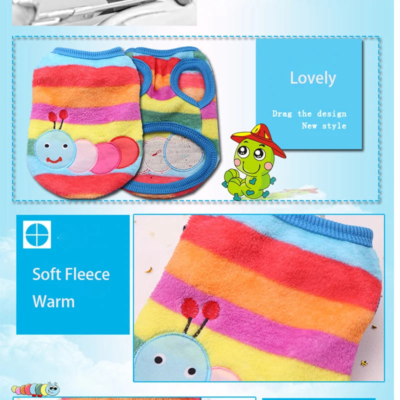 Rainbow Striped Dog Vest with Caterpillar Design for Small Dogs