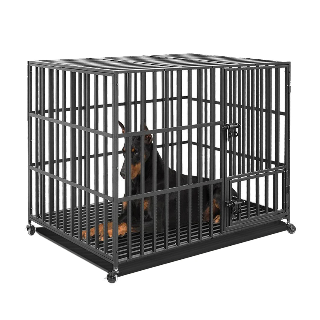 Heavy Duty Dog Crate with Wheels & 3 Locking Doors