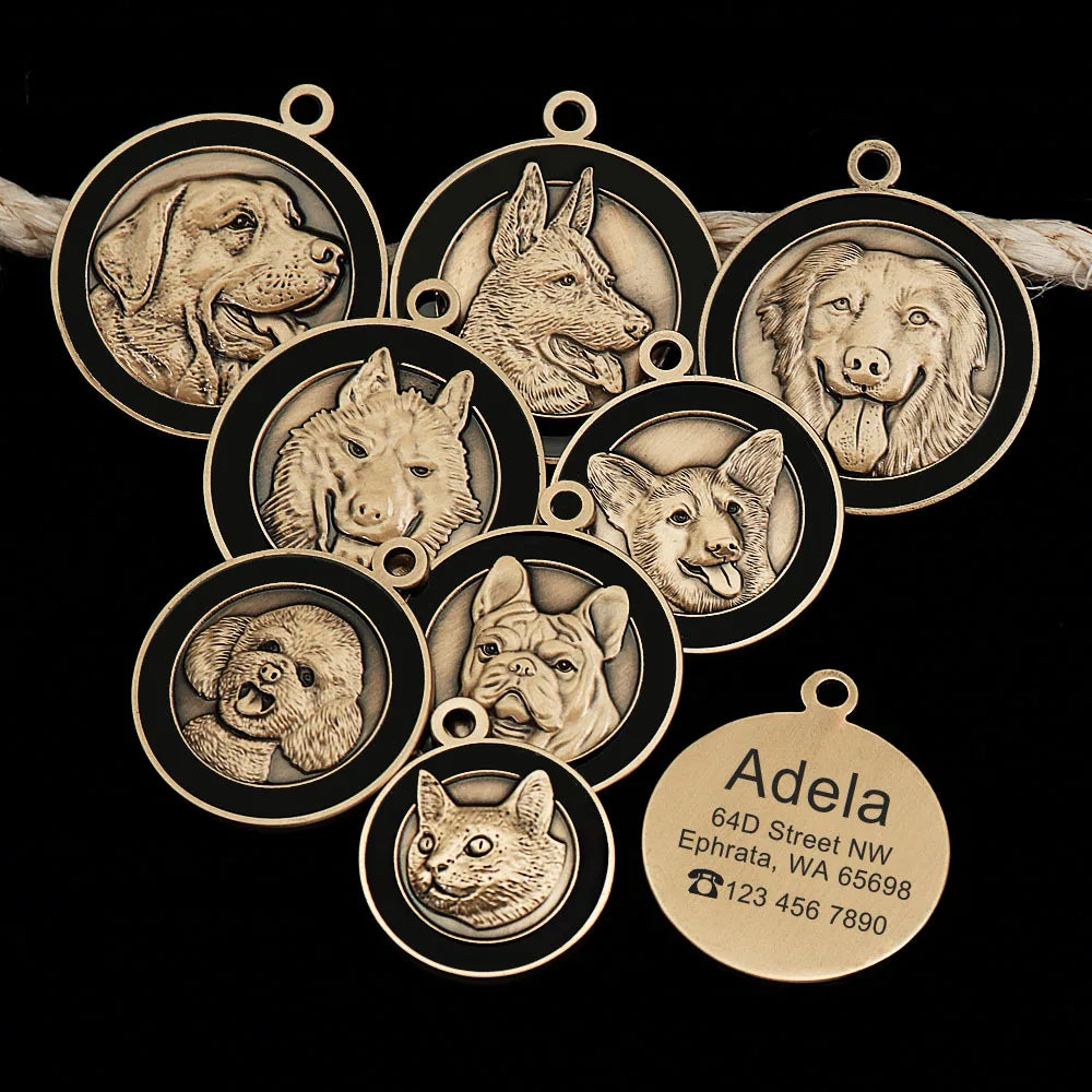 Personalized Dog Breed ID Tag with Engraved Name and Address