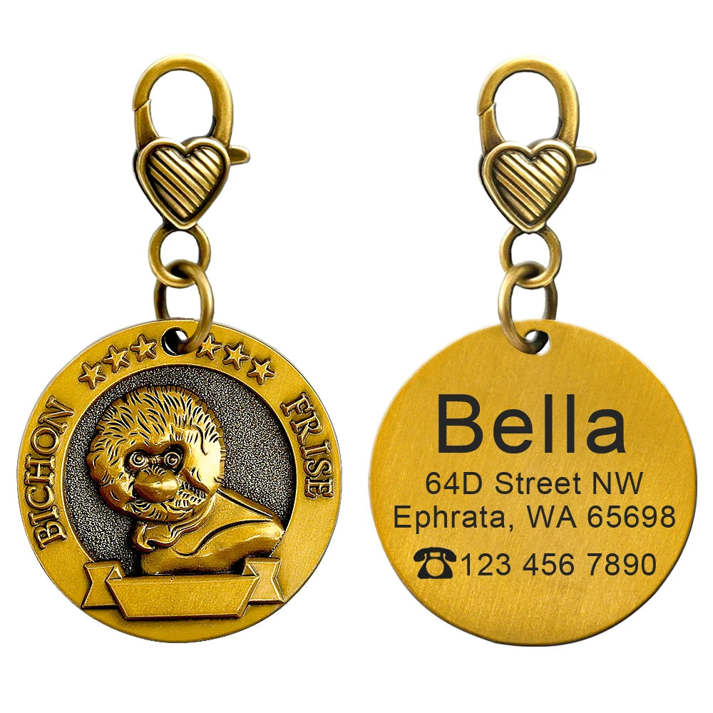 Engraved Copper Finish Dog Tag for Large Dogs, Personalized