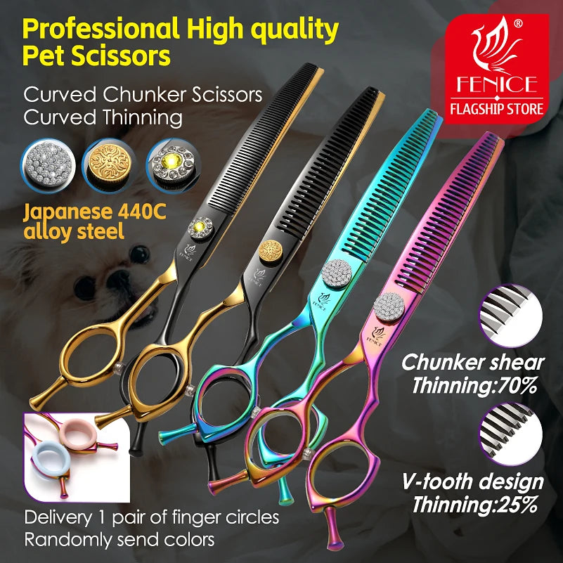 Curved Chunker Dog Grooming Scissors, 7.25 Inch 440C Steel