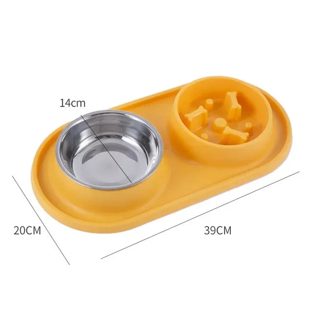 Stainless Steel Double Dog Bowl with Non-Slip Silicone Mat