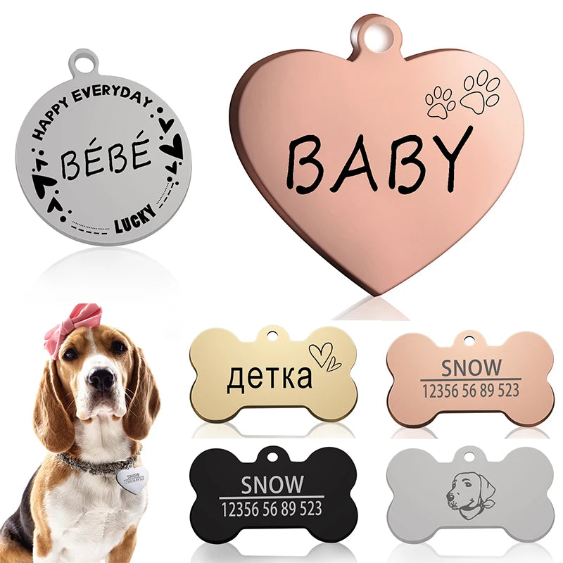 Personalized Bone Shaped Dog Tag, Engraved Stainless Steel