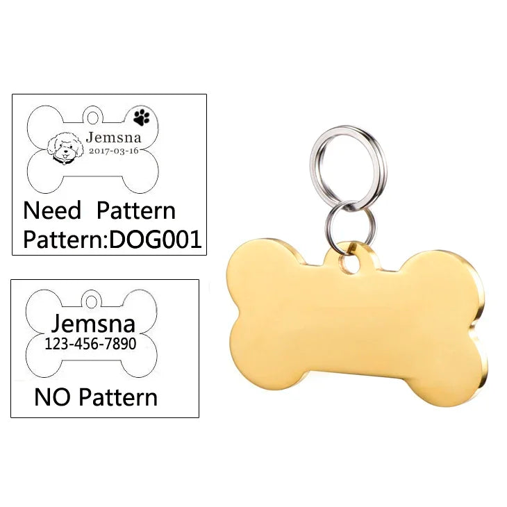 Engraved Dog ID Tag, Two-Sided Stainless Steel Name Tag