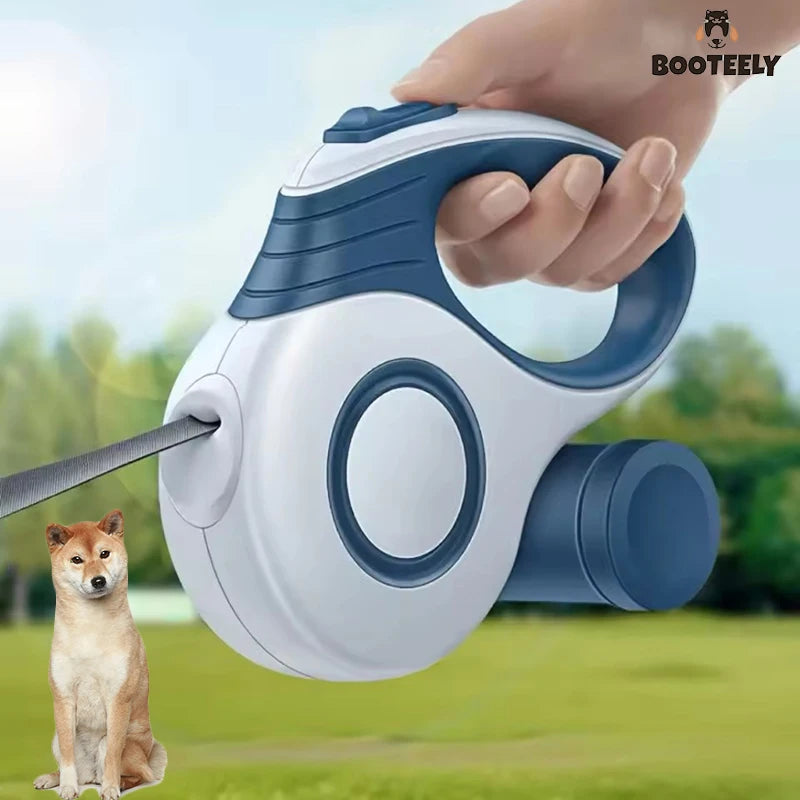 Retractable Dog Leash with Built-In Poop Bag Holder