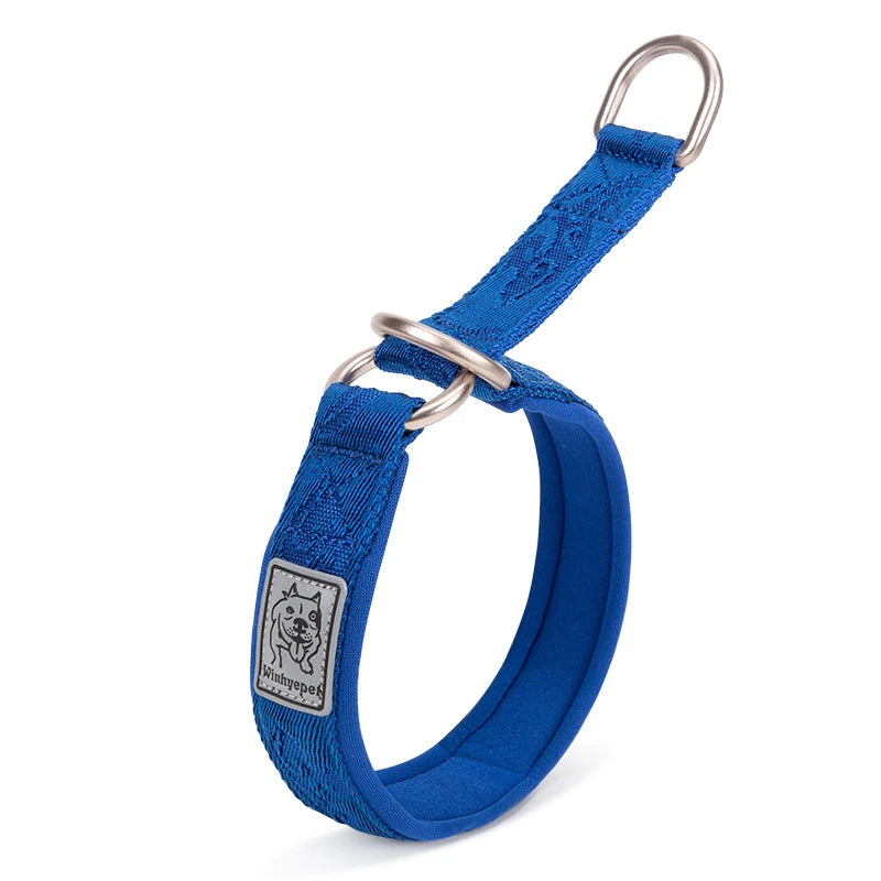 Padded Half Check Dog Collar with P Chain, Reflective Nylon