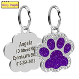 Glitter Paw Dog ID Tag, Engraved Stainless Steel Pet Tag