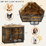 Corner Dog Crate Furniture with Rotating Feeding Door