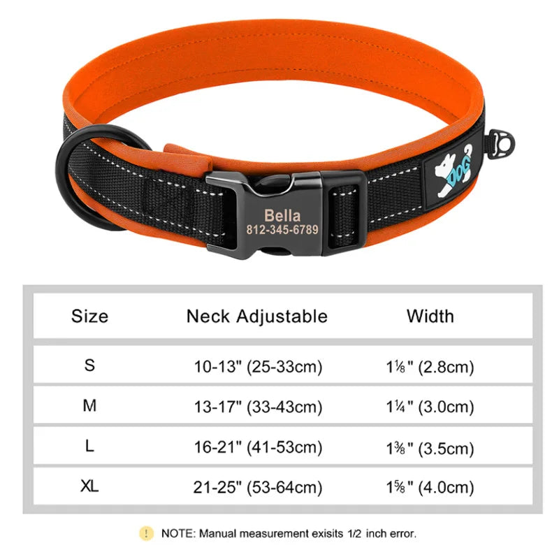 Custom Padded Nylon Dog Collar with Engraved Phone Number