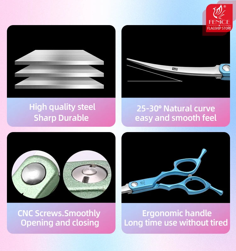 Fenice 6.5 Inch Dog Grooming Scissors Set, Straight, Curved & Thinning