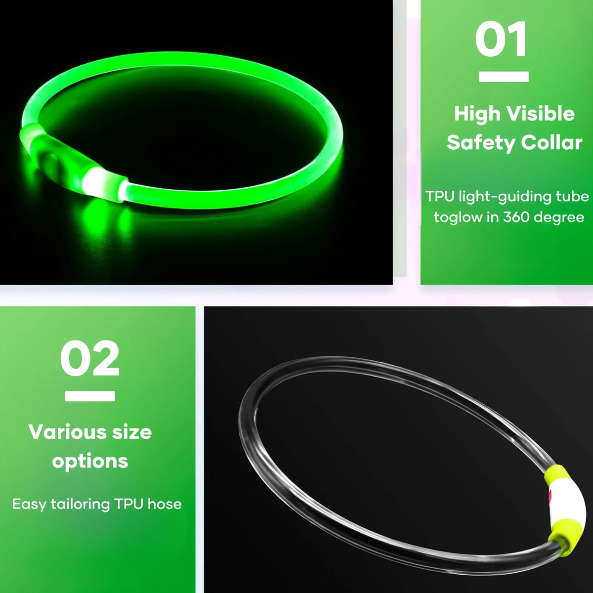 Rechargeable LED Dog Collar, Cut-to-Fit Light-Up Ring