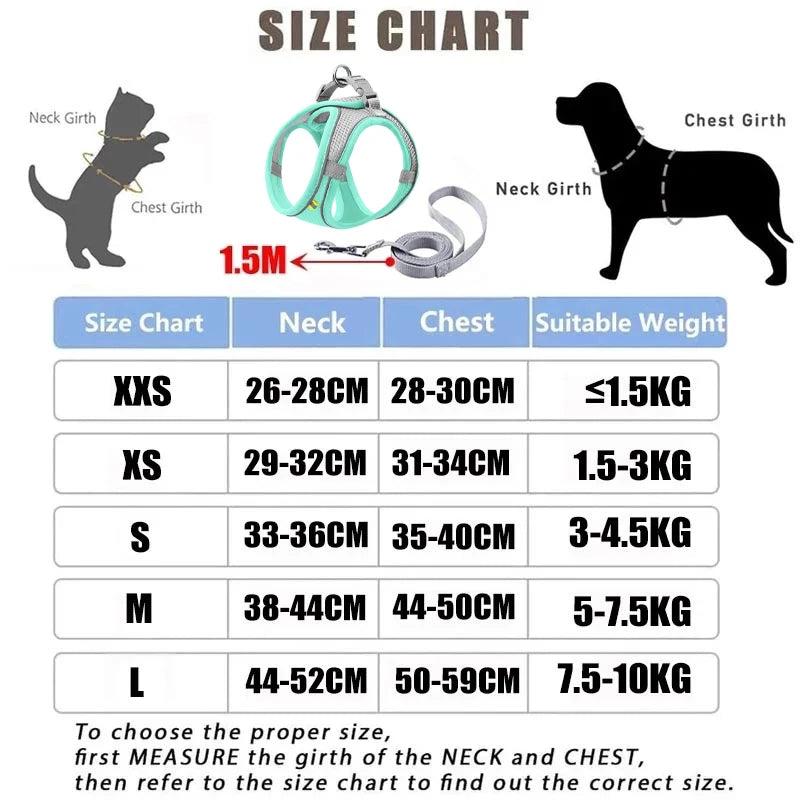 Small Dog Vest Harness and Leash Set, Reflective and Breathable