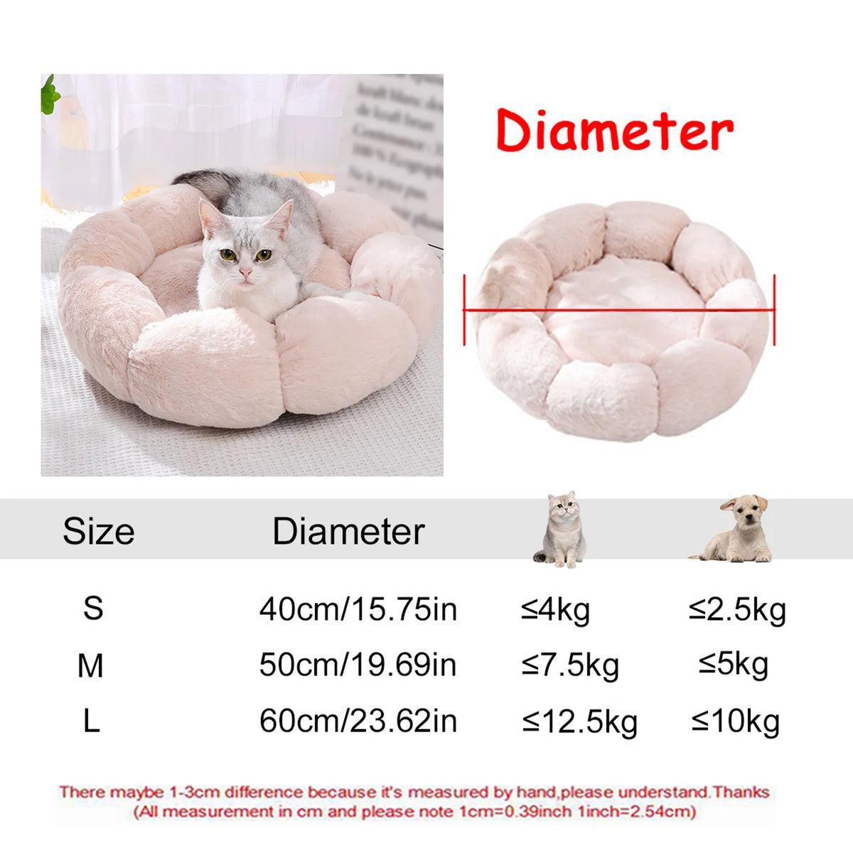 Round Plush Dog Bed, Fluffy Donut Bed for Small to Large Dogs
