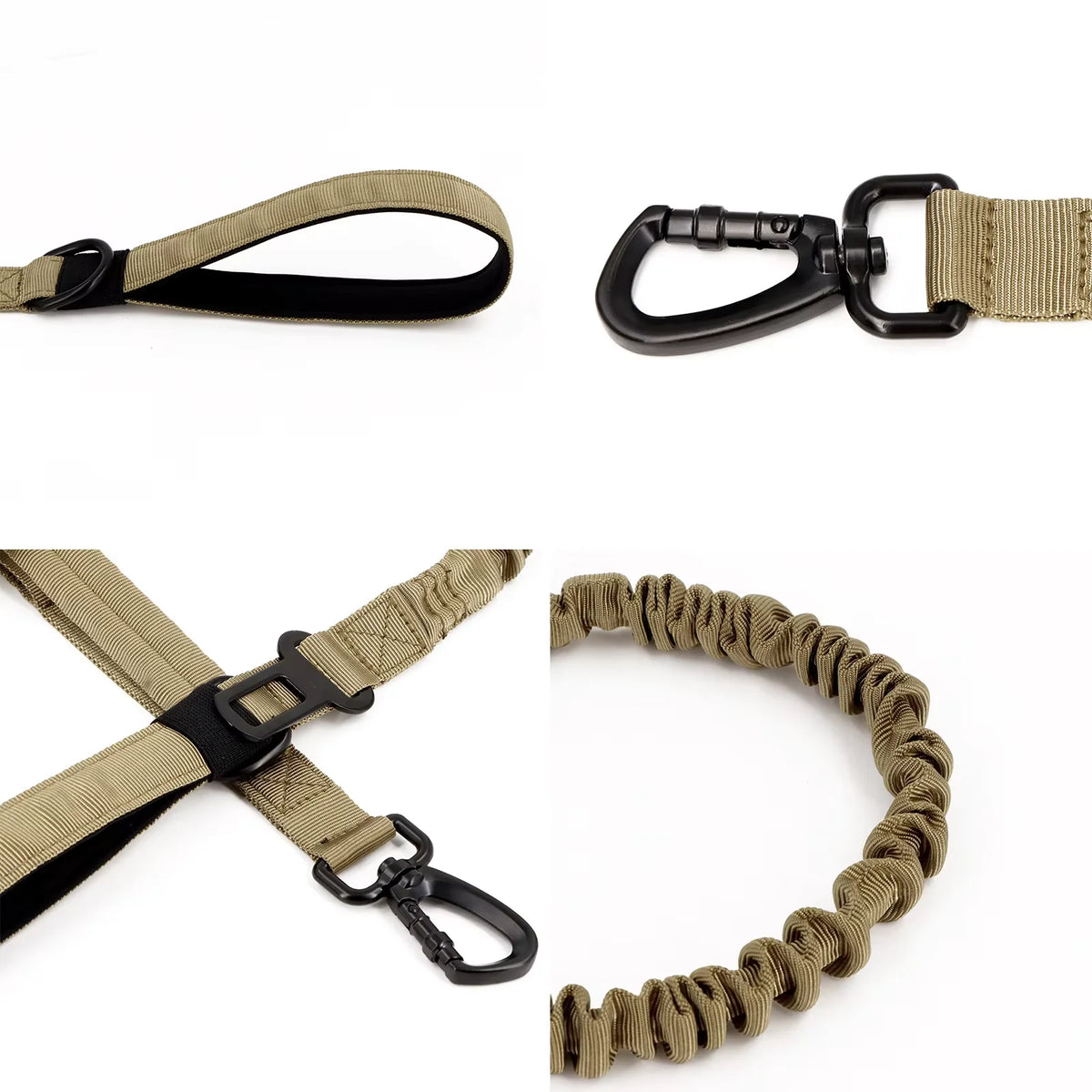 Two Handle Tactical Dog Leash with Shock Absorbing Bungee