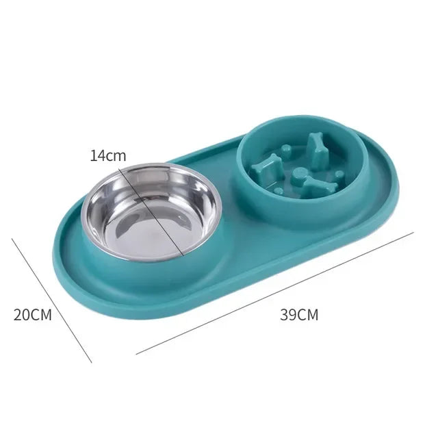 Stainless Steel Double Dog Bowl with Non-Slip Silicone Mat