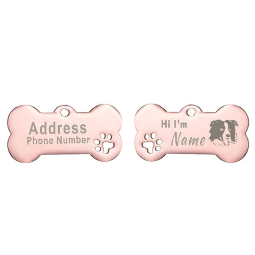 Engraved Bone Dog ID Tag, Personalized Stainless Steel Tag