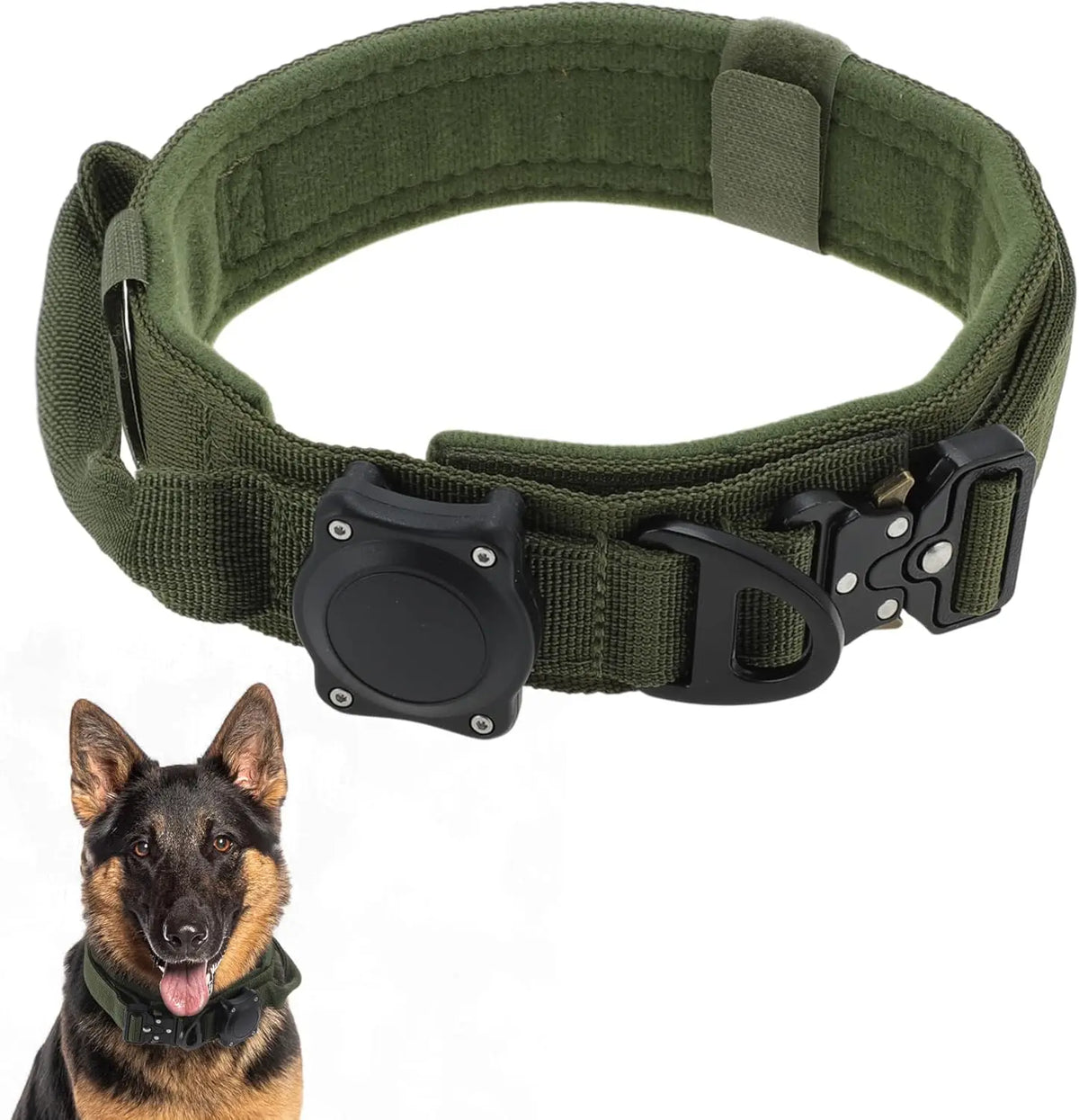 Tactical Dog Collar with Control Handle and AirTag Holder, M to XL