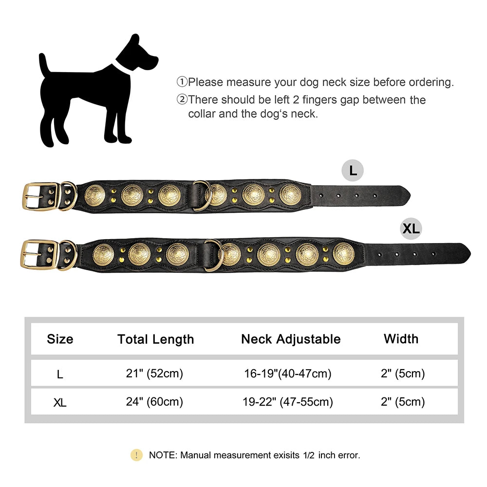 Real Leather Spiked Studded Dog Collar for Medium and Large Dogs