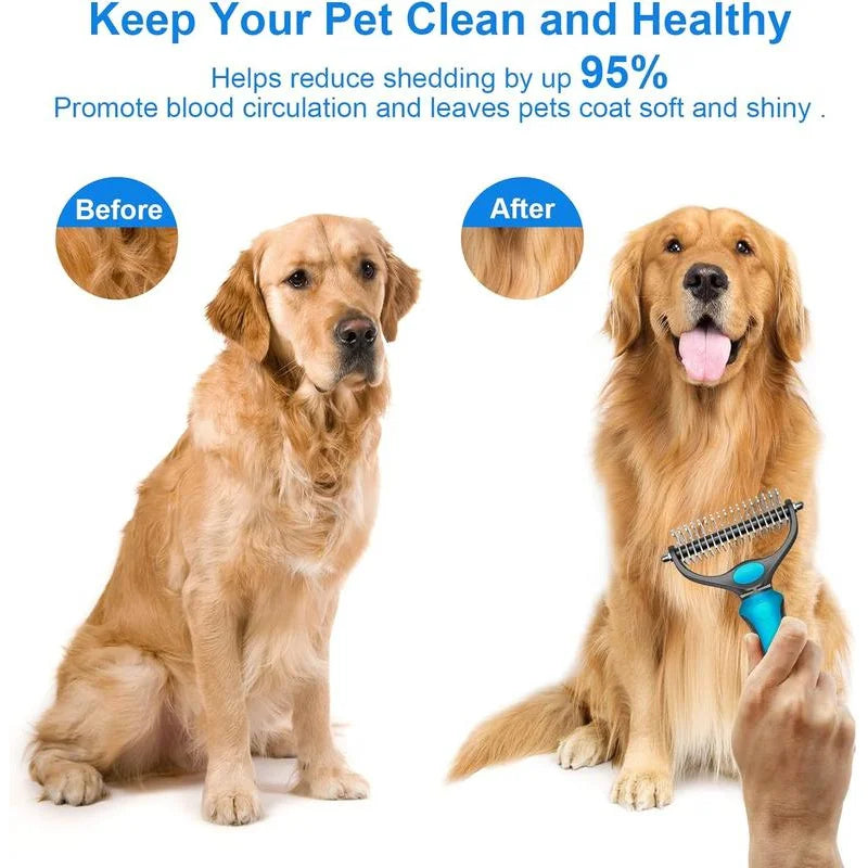 2-in-1 Dematting and Deshedding Rake for Dogs and Cats