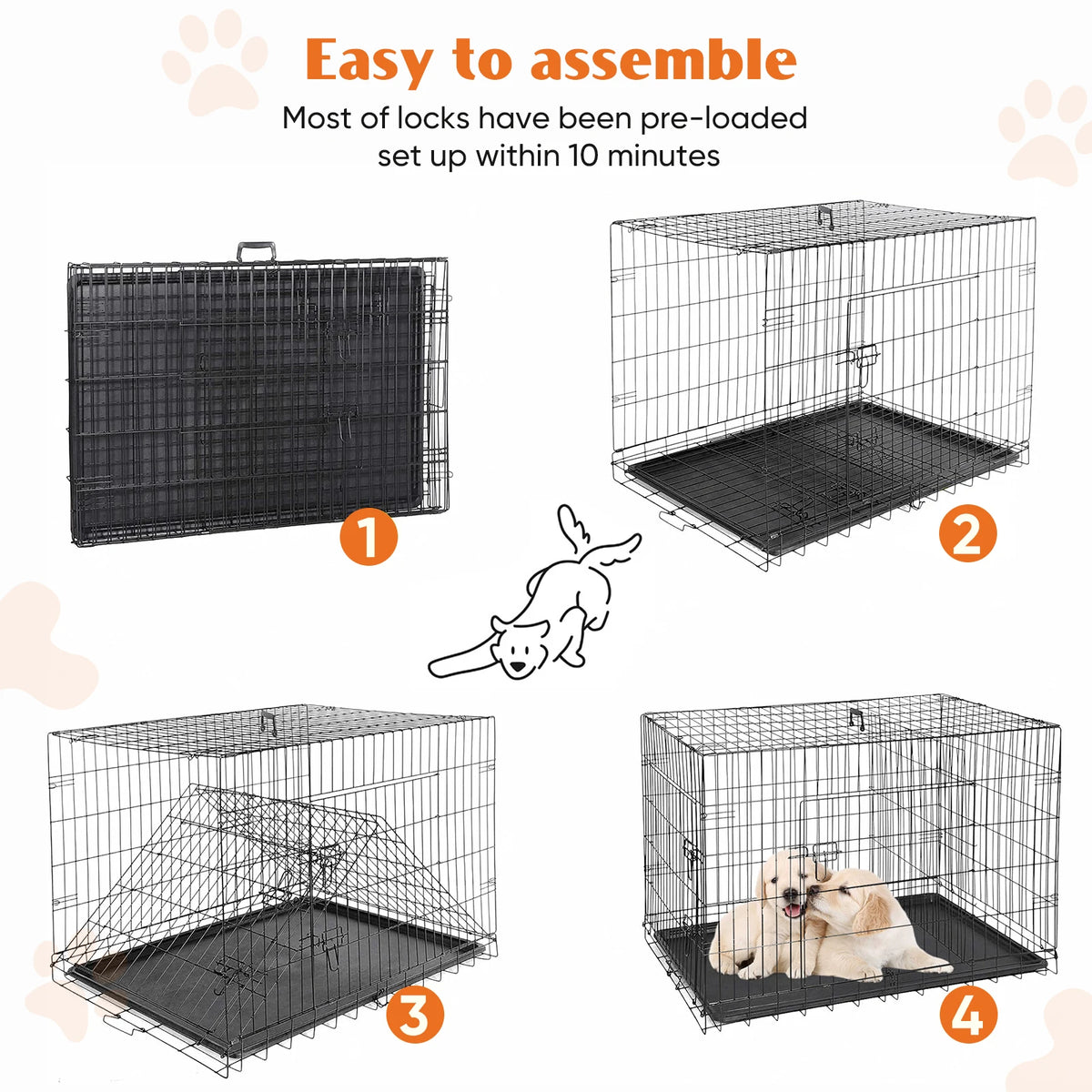 48 Inch Double Door Folding Dog Crate with Leak-Proof Tray