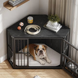Corner Dog Crate Furniture with Rotating Feeding Door