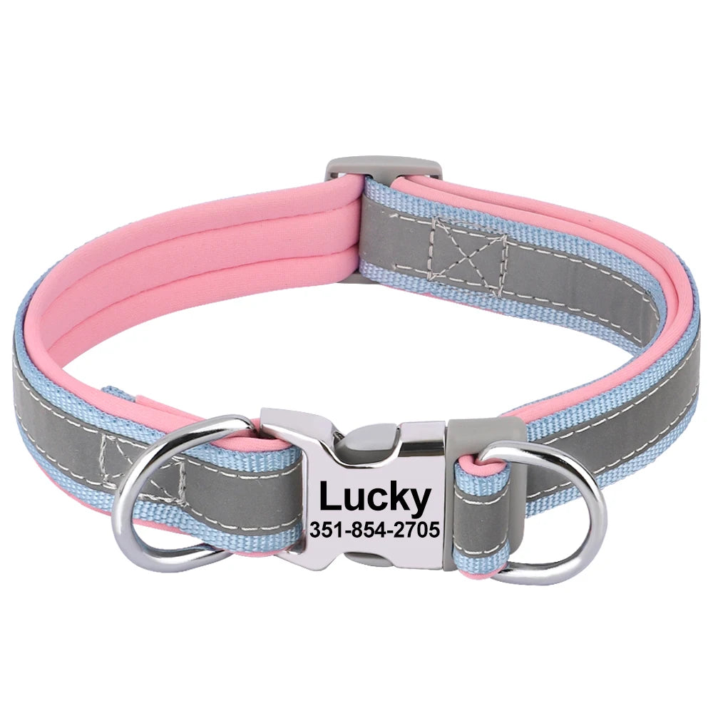 Personalized Reflective Dog Collar with Engraved Name Plate