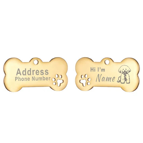 Engraved Bone Dog ID Tag, Personalized Stainless Steel Tag