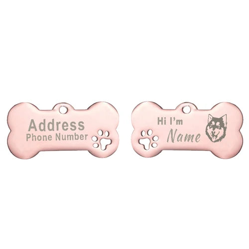 Engraved Bone Dog ID Tag, Personalized Stainless Steel Tag