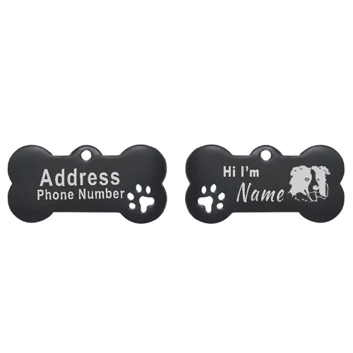 Engraved Bone Dog ID Tag, Personalized Stainless Steel Tag