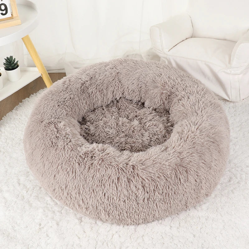 Fluffy Donut Dog Bed, Round Plush Bed for Small to Large Dogs
