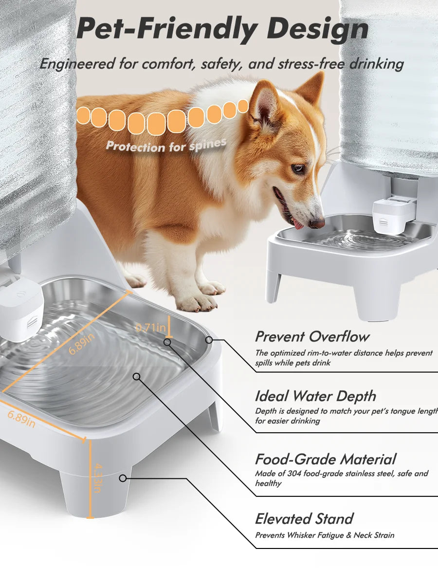 8L Gravity Dog Water Dispenser with Stainless Steel Bowl
