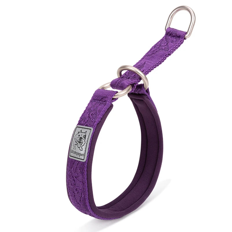 Padded Half Check Dog Collar with P Chain, Reflective Nylon