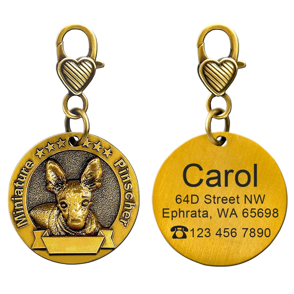 Engraved Copper Finish Dog Tag for Large Dogs, Personalized